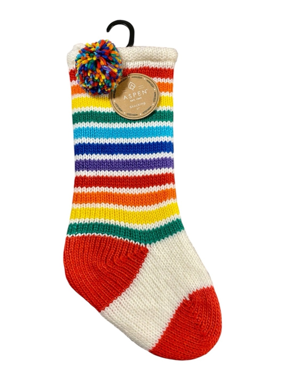NEW Pom Pom striped boho Christmas stocking